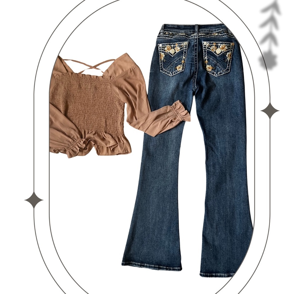 Embroidery denim flare Jeans